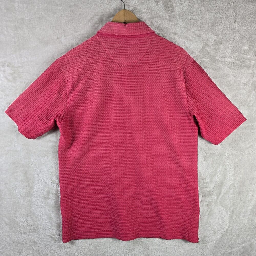 Tiger Woods Textured Polo Shirt Mens Large Pink Golf Short Sleeve Metal Logo - Picture 12 of 15